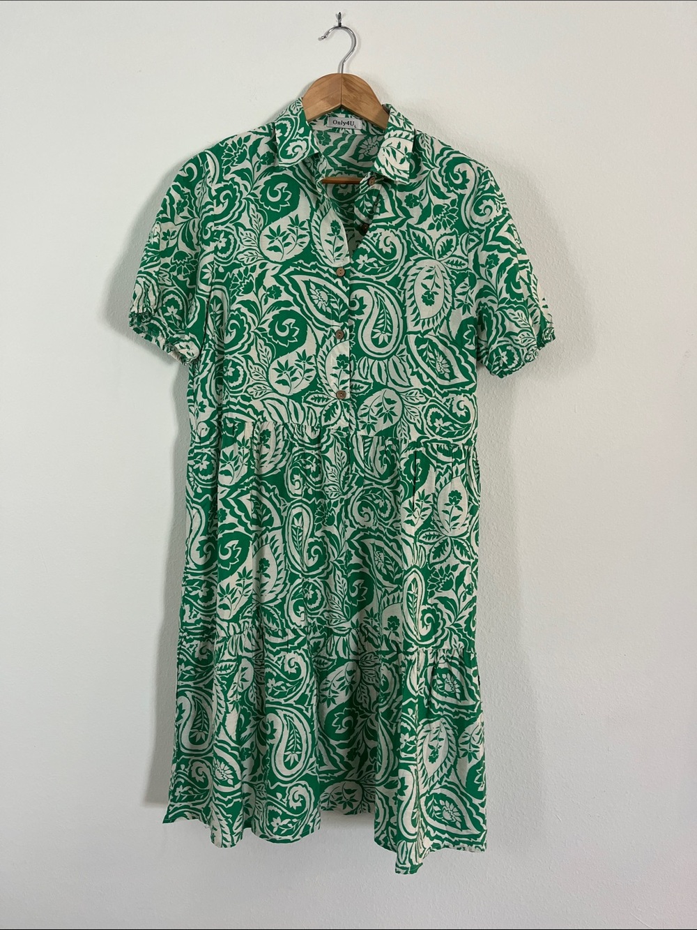 BOUTIQUE Green and White Printed Mini Shirt Dress
